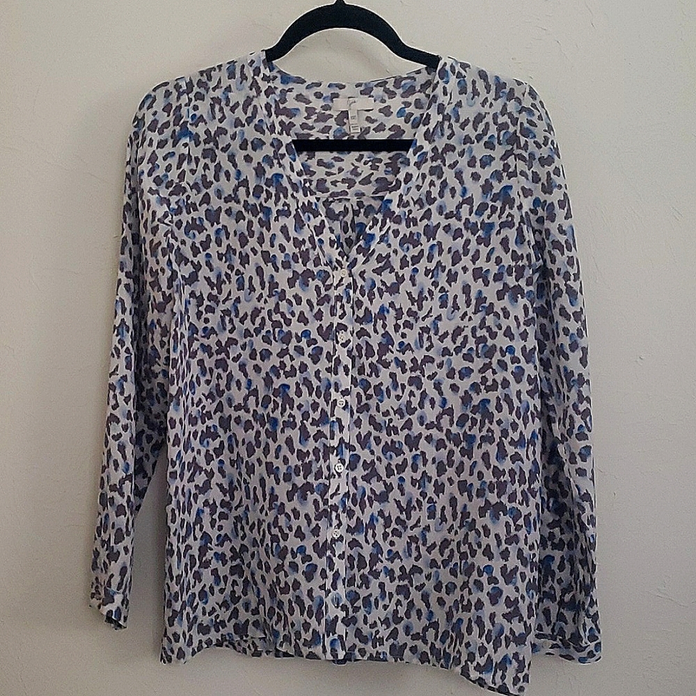 Joie Silk Leopard Print V-neck Button Down Blouse XXS 19" Bust